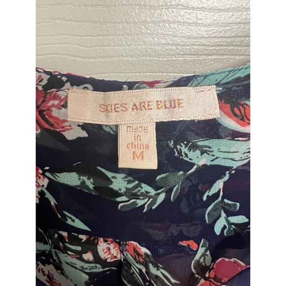 Anthropologie Skies Are Blue Mayven V-Neck Blouse Navy Floral Sz M Button Up - Picture 6 of 8